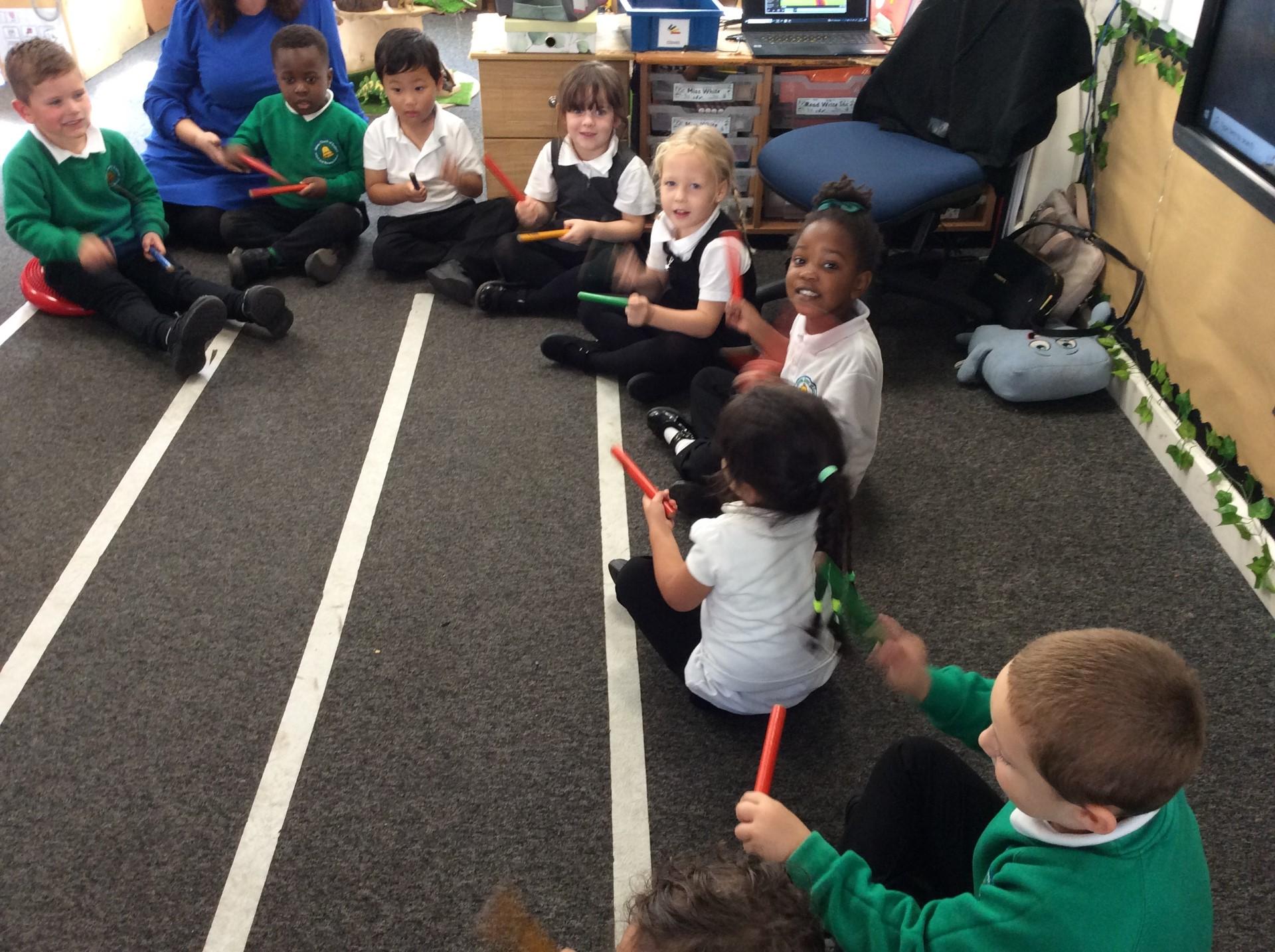 Reception have been using the claves to help find the pulse to the music. 